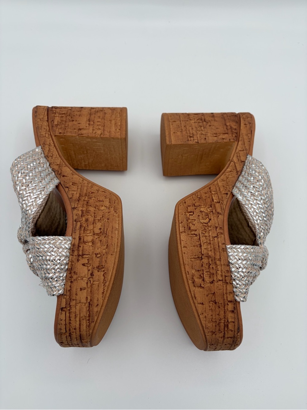 Seychelles Adorned Anthropologie Silver Raffia Platform Slide Sandals Size 10 - Picture 9 of 12